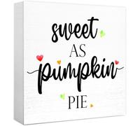 Sweet As Pumpkin Pie Wooden Block Desk Decor Farmhouse Fall Sign Wood Box Sign Rustic Block Plaque for Wall Tabletop Desk Office Shelf Table Bedroom Bathroom Home Decor 5x5 Inch