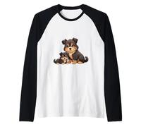 Sweet Australian Shepherd Dog and Puppy Design Raglan Baseball Tee