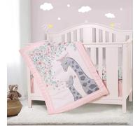 Sweet Baba Giraffe Pink Cot Bedding Set for Baby Girl, 3 PC Baby Nursery Bedding Sets Including Quilt/Crib Skirt/Crib Sheet