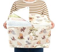 Sweet Baby Co. Classic Winnie Pooh Storage Nursery Basket With Zipper Cover Lid, Bottom Large Square Canvas Cotton Laundry Hamper Bin Foldable Bathroom Bedroom Stuff Baby Clothes Toys Vintage Decor