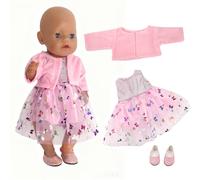Sweet Baby Doll Clothes Dress for 14-18 inch Baby Dolls, 43cm Doll Tutu Dress with Pink Coat Ballet Skirt Sequin Shoes, Pink Doll Clothes Compatible with New Born Baby Dolls Girls Birthday Gift