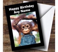 Sweet Baby Monkey Big Eyes Personalised Birthday Card - Personalised Birthday Card For Animal, Wildlife & Pet Lovers, Custom Animal Birthday Card