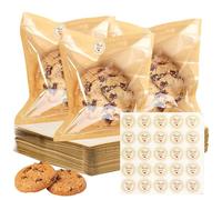 Sweet Bags with Seal, 100pcs 5.7x6.5 Inch Wax Cookie Bags with Window for Treat Bakery Cake Biscuit, Heat Seal Cookie Gift Packaging Wrappers for Valentine's Day, Mother's Day