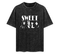 Sweet Band Glam Rock Men and Women Vintage Washed Short Sleeve T-Shirt Streetwear Loose Casual Size 3XL Black
