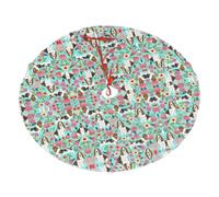 Sweet Basset Hound Florals Christmas Tree Skirt Xmas Tree Mat Base Cover Plush Soft New Year Home Party Holiday Decor