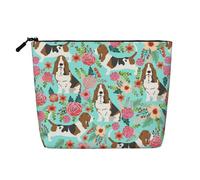 Sweet Basset Hound Florals Cosmetic Bag - Single Layer Large Capacity Travel Organizer, Daily Organizer with Zipper