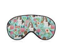 Sweet Basset Hound Florals Eye Mask Soft Breathable Sleep Blindfold Adjustable Light Blocking Night Masks Zero Eye Pressure Sleeping Mask for Travel