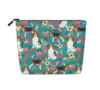 Sweet Basset Hound Florals Fake Hemp Travel Toiletry Bag - Reusable Cosmetic Accessories Toiletry Organizer for Women - Multiple Uses