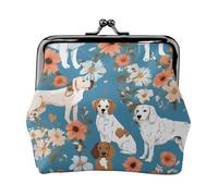 Sweet Basset Hound Florals Full Double-Sided Printed Pattern Women's and Girls' Fashionable Leather Kiss Lock Coin Purse Card Bag