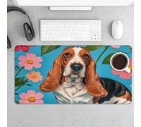 Sweet Basset Hound Florals Gaming Mouse Pad 12x24 Inch Desk Pad Protector Waterproof Non-Slip Rubber Base Keyboard Mat Extra Large Desktop Mat for Office Home Computer Laptop Table Accessory