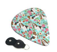 Sweet Basset Hound Florals Guitar Picks, 6 Pcs Guitar Plectrums double-sided printing, suitable for acoustic, electric and bass guitars, including 0.46 mm 0.71 mm 0.96 mm