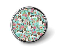 Sweet Basset Hound Florals Lapel Pins Metal Pin Badge Personalized Pinback Button Badges Classic Round Badge Recognition Enamel Lapel Pin for Jackets, Backpacks, Bags