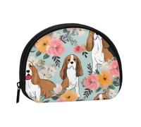 Sweet Basset Hound Florals Portable Mini Change Storage Bag, Stylish and Compact Coin Purse, Suitable for Daily Carrying