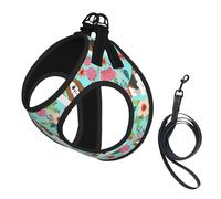Sweet Basset Hound Florals Print Adjustable Harness Leash Set For Cats And Dogs, Soft Breathable Kitten Puppy Mesh Vest With Reflective Design, Escape-Proof Lead For Small Pets Walking Training