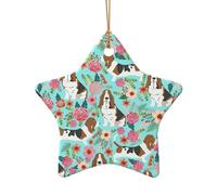 Sweet Basset Hound Florals Print Christmas Ceramic Decor Gift,Unique Star Heart Shaped Pendant Ornament For Holiday Decor