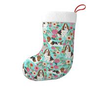 Sweet Basset Hound Florals Print Christmas Stocking, Fireplace Hanging Ornament Christmas Holiday Party Decoration