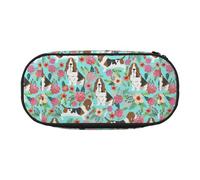 Sweet Basset Hound Florals Print Convenient High Capacity Pencil Bag Portable Makeup Pouch Students Teens Adults
