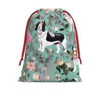 Sweet Basset Hound Florals Print Drawstring Gift Bag,Party Gift Bags,Reusable Christmas Drawstring Wrapping Bags