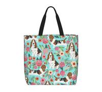 Sweet Basset Hound Florals Print Fashion With Zip Shoulder Bag Casual Handbag Shopper Bag For Work Travel