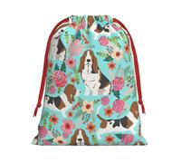Sweet Basset Hound Florals Print Gift Drawstring Bag Reusable Pouch Party Favors Birthdays Weddings Daily Sack