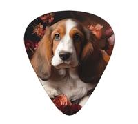Sweet Basset Hound Florals print Guitar Picks 12 Pack Assorted Thickness for Guitar,ukulele,0.46/0.71/0.96mm