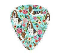 Sweet Basset Hound Florals Print Guitar Picks,12 Pack Guitar Plectrums Thin, For Bass Electric Acoustic Guitars Ukulele