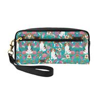 Sweet Basset Hound Florals Print Leather Small Makeup Bag â€“ Reusable Cosmetic Accessories Organizer, Travel Toiletry Bag