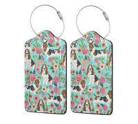 Sweet Basset Hound Florals Print Luggage Tags Durable Pu Leather Suitcase Tags with Flip Design, Waterproof & Privacy Protection Easy to Identify Travel Bag Tags for Airports, Hotels & More