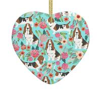 Sweet Basset Hound Florals Print New Ceramic Christmas Tree Hanging Heart Decoration Decoration Pendants