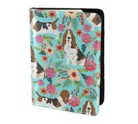 Sweet Basset Hound Florals Print Passport Holder for Travel,Wallet Case RFID Blocking Leather Card Slot Protector