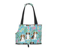 Sweet Basset Hound Florals Print Pet Tote Bag, Foldable Single Shoulder Pet Carrier For Small Pets Dogs Cats