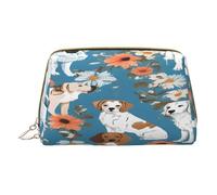 (Sweet Basset Hound Florals) Print Pu Leather Makeup Bag with Zipper Pocket Compact Organizer for Travel/Purse
