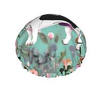 Sweet Basset Hound Florals Print Shower Cap Reusable Bath Cap Double Layer Bath Hair Caps, Keeps Hair Dry, Fits All Head