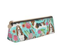 Sweet Basset Hound Florals Print Students Supplies Higher Capacity Pencil Pouch Pen Case School Travel Office Desk