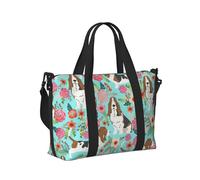 Sweet Basset Hound Florals Print Travel Hand Bag Lightweight Foldable Carry Tote for Weekend Trip Vacation Airplane