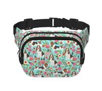 Sweet Basset Hound Florals Print Unisex Square Double Layer Waist Bag Crossbody Fanny Pack Travel Workout Accessory, Black, One Size, Black, One Size