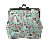 Sweet Basset Hound Florals Print Women's Microfiber Leather Kiss Lock Coin Purse, Mini Wallet for Cards and Lipstick