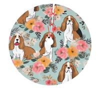 Sweet Basset Hound Florals Printed Christmas Tree Skirt 30-Inch Double Layers Soft Xmas Tree Skirts Base Floor Mat for Holiday Party Decoration Ornaments