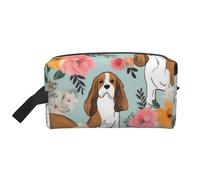 Sweet Basset Hound Florals Printed Cosmetic Case with Handle, Lightweight Compact Storage for Makeup, Toiletries & Gadgets, Make up Organiser for Travel, School, Work