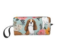 Sweet Basset Hound Florals Printed Makeup Bag with Handle, Lightweight Portable Cosmetic Organiser for Travel, Gym & Daily Use – Gift for Women Girls