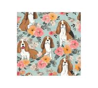 Sweet Basset Hound Florals Printed Square Jigsaw Puzzle 16x16 CM, Puzzle Challenging Game for Adults Gifts, Family Fun Decorative Wall Decor
