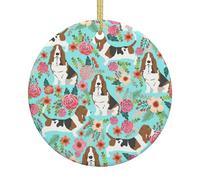 Sweet Basset Hound Florals Printing Christmas Tree Ceramic Hanging Personalized Printed Christmas Home Porcelain Decorate Gifts