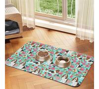 Sweet Basset Hound Florals Printing Pet Absorbent Leather Tablecloth For Dogs Cats Food Mat 23.62in*15.75in 4mm Thick