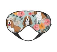 Sweet Basset Hound Florals Printing Sleep Mask for Women Men Double-Sided Print Soft Silk Eye Masks Eye Sleep Shade Cover