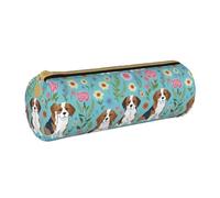 Sweet Basset Hound Florals Pvc Pencil Case,Small Pen Pouch,Fashion Aesthetic Cases,For Pens,Pencils,And Accessories
