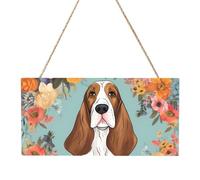 Sweet Basset Hound Florals Rectangular MDF Wood Plaque Wall Art with Full Print and Hanging Rope for Home Wall Decor, Farmhouse Sign for Door, Window or Wall (Multiple Sizes)