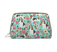 Sweet Basset Hound Florals Toiletry Pouch, Travel-Friendly Makeup Organizer for Makeup Brushes, Lipsticks