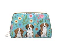 Sweet Basset Hound Florals Toiletry Pouch, Travel-Friendly Makeup Organizer For Makeup Brushes, Lipsticks, White, One Size