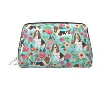 Sweet Basset Hound Florals Toiletry Pouch, Travel-Friendly Makeup Organizer for Makeup Brushes, Lipsticks