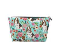 Sweet Basset Hound Florals Vagilo Leather Toiletry Bag - Stylish & Durable Toiletry Kit for Travelers, Cosmetic Organizer, Makeup Bag, Carry-On, Portable Organizer, Zippered Pouch